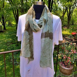 New Eileen Fisher Silk Ombre Silk Scarf Olive Grn